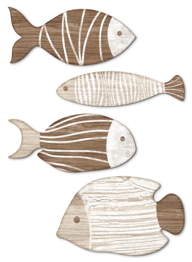 Putuo Decor 4 Pcs Wooden Fish Wall Decor Beach Nautical Coastal Theme Fish Wall Sculpture Lake House Ocean Decor Vintage Ornaments for Home Bathroom Bedroom - Image 1